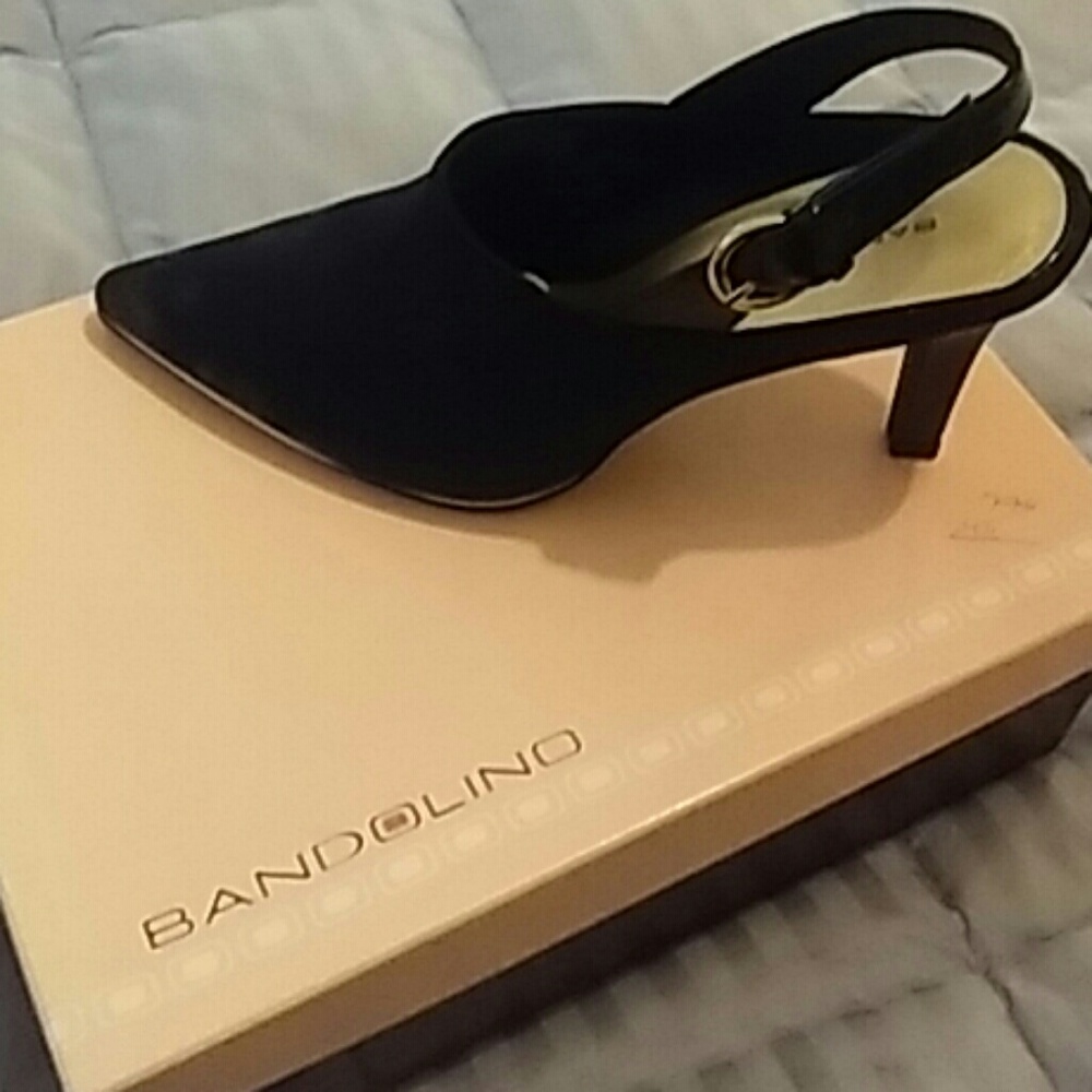 Open back fabric black heel Bandolino